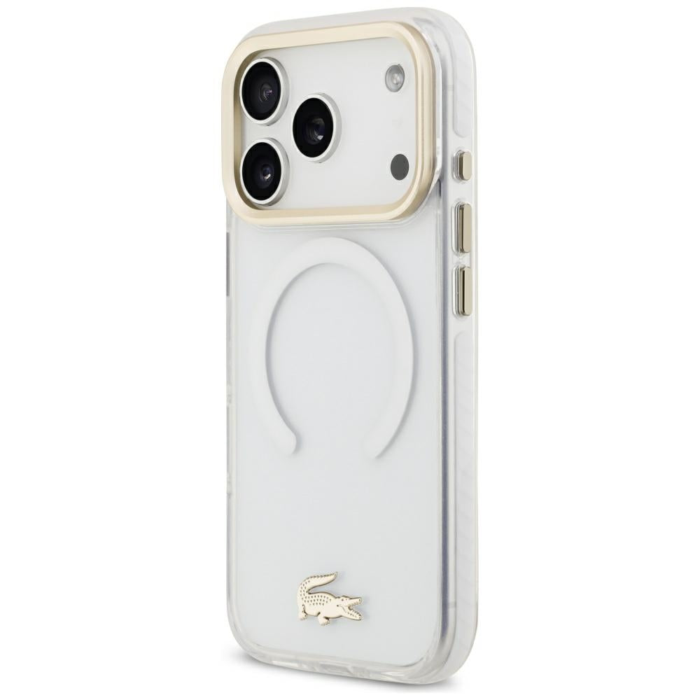 Lacoste iPhone 17 Pro / iPhone 18 Pro - Σκληρή Θήκη με Πλαίσιο Σιλικόνης - Shockproof IML Shockproof Gold Logo MagSafe - Clear