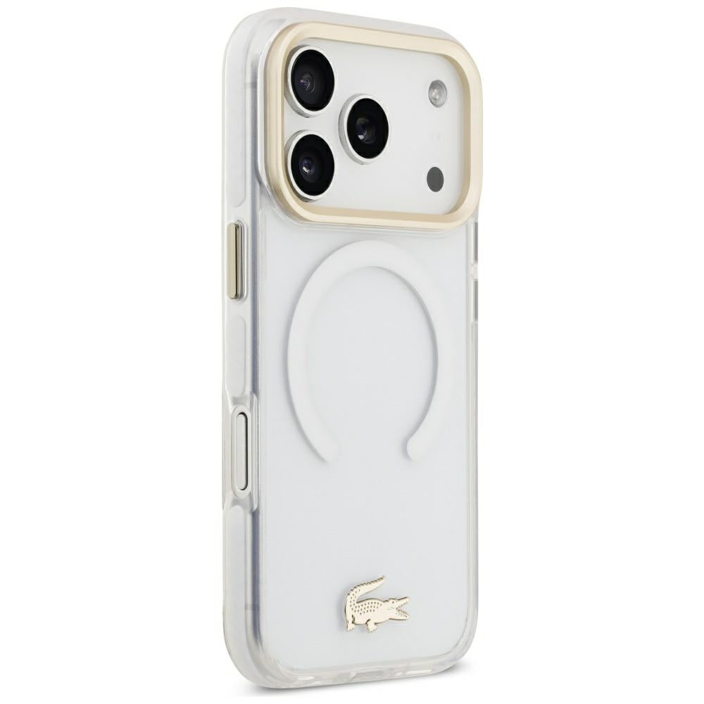 Lacoste iPhone 17 Pro / iPhone 18 Pro - Σκληρή Θήκη με Πλαίσιο Σιλικόνης - Shockproof IML Shockproof Gold Logo MagSafe - Clear