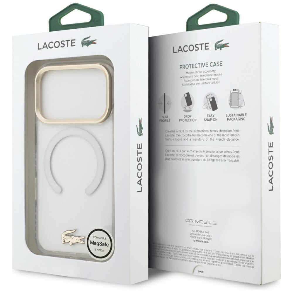 Lacoste iPhone 17 Pro / iPhone 18 Pro - Σκληρή Θήκη με Πλαίσιο Σιλικόνης - Shockproof IML Shockproof Gold Logo MagSafe - Clear