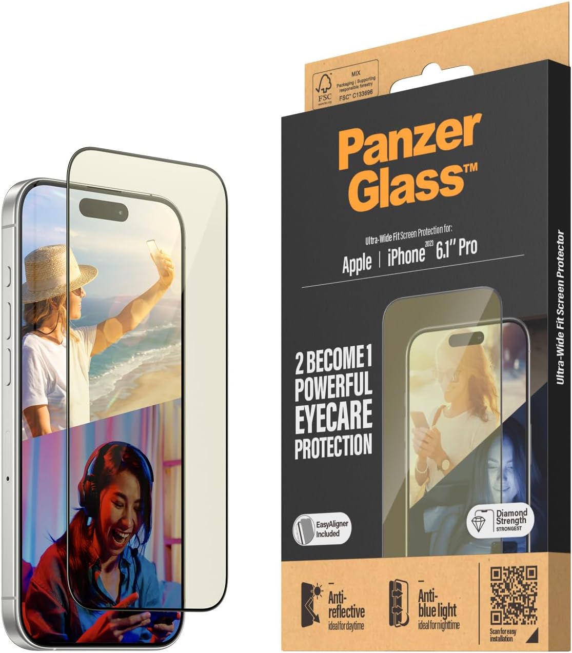 PanzerGlass iPhone 15 Pro - EyeCare Ultra - Wide Fit Anti - Blue Light Anti - reflective Easy Aligner Full Screen Αντιχαρακτικό Γυαλί Οθόνης - Black