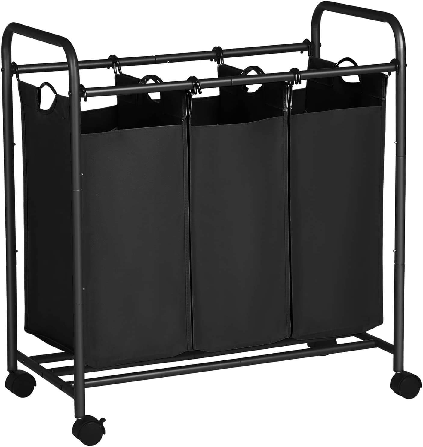 Songmics Υφασμάτινο Καλάθι Απλύτων με 3 Διαμερίσματα και Μεταλλικό Πλαίσιο - 132L - Black - LSF003B