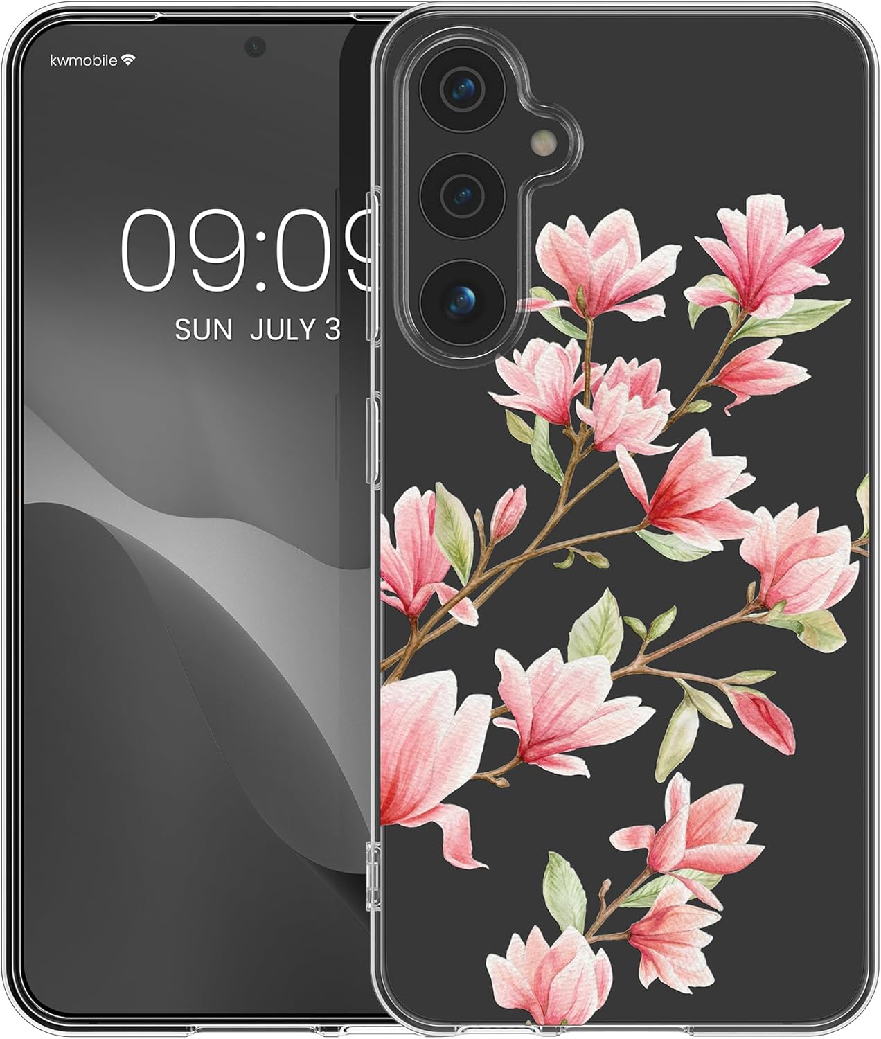 KW Samsung Galaxy A35 5G Λεπτή Θήκη Σιλικόνης TPU - Design Magnolias - Pink / White / Διάφανη