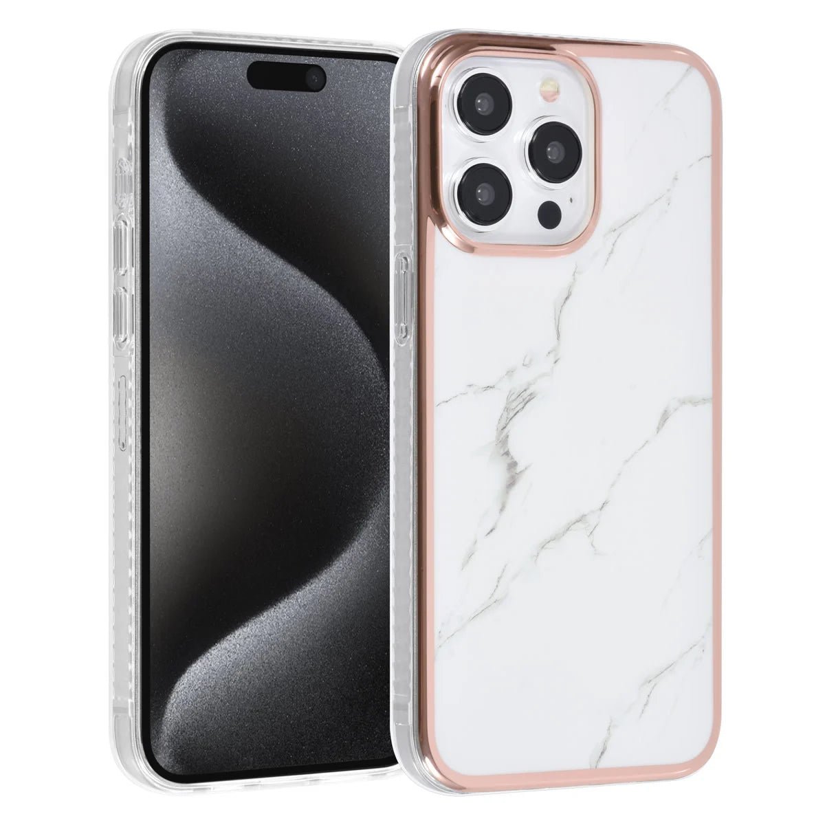 Tuniq iPhone 15 Pro Max - Σκληρή Θήκη με Πλαίσιο Σιλικόνης - Σχέδιο Μάρμαρο - Λευκή