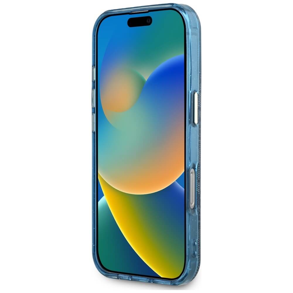 Guess iPhone 16 Pro - IML Metal Glitter 4G Circle Triangle MagSafe - Σκληρή Θήκη με Πλαίσιο Σιλικόνης και MagSafe - Blue - GUHMP16LHG4PRTGB