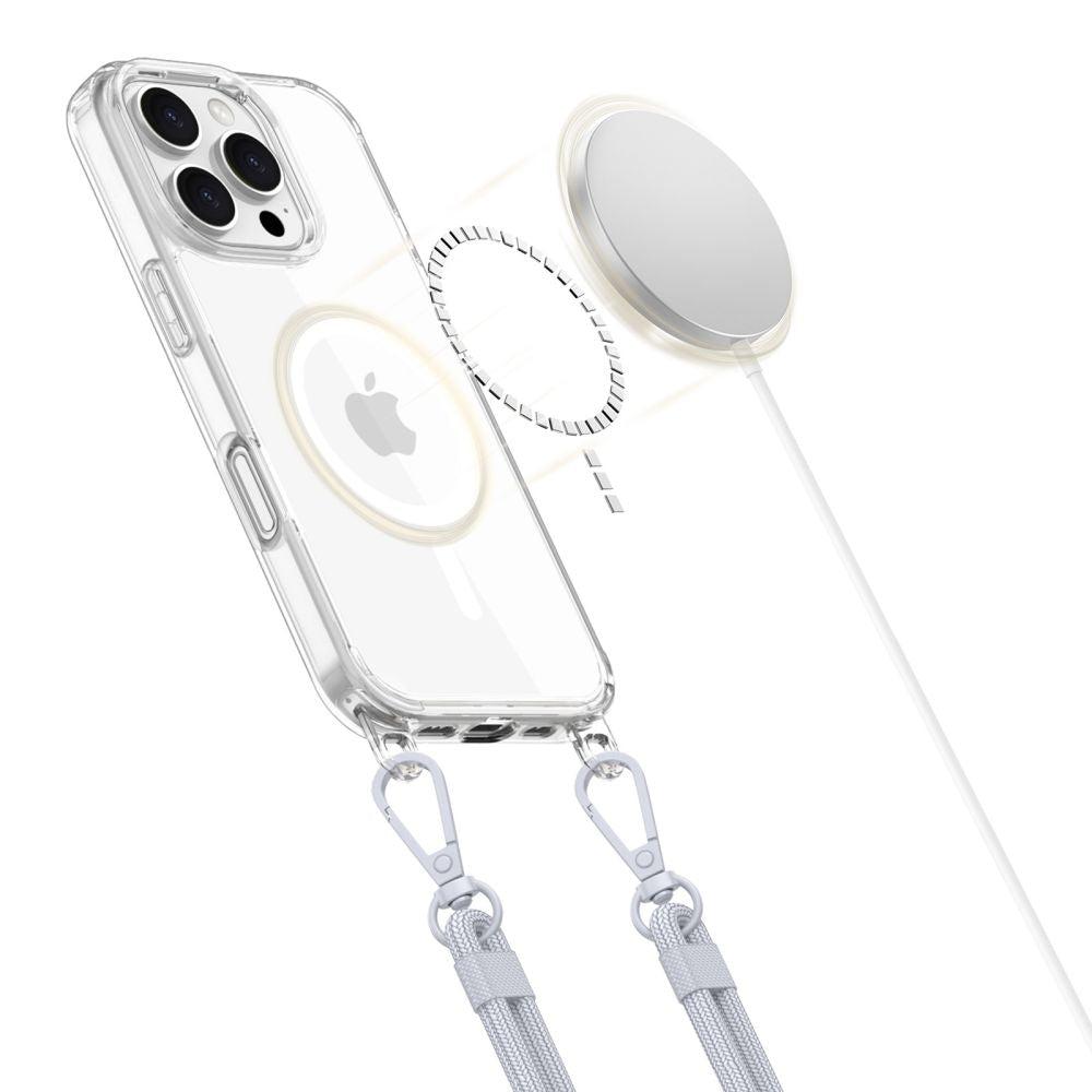 Tech - Protect iPhone 16 Pro Flexair Chain MagSafe Σκληρή Θήκη με Πλαίσιο Σιλικόνης και 2 Λουράκια - Διάφανη - Grey / Pink