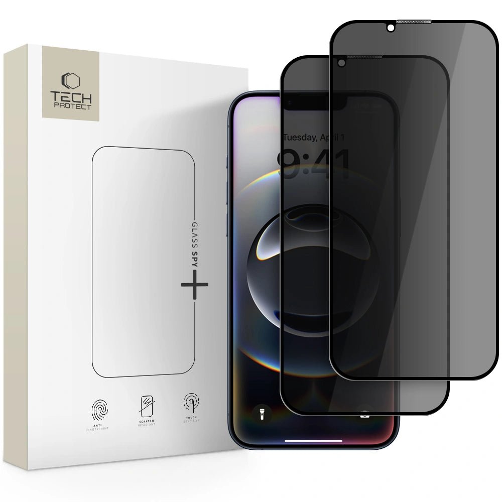 Tech - Protect iPhone 13 / iPhone 13 Pro / iPhone 14 / iPhone 16e Glass Spy+ 2.5D 9H Full Screen Tempered Glass Αντιχαρακτικό Γυαλί Οθόνης - Privacy - 2 Τεμάχια - Black