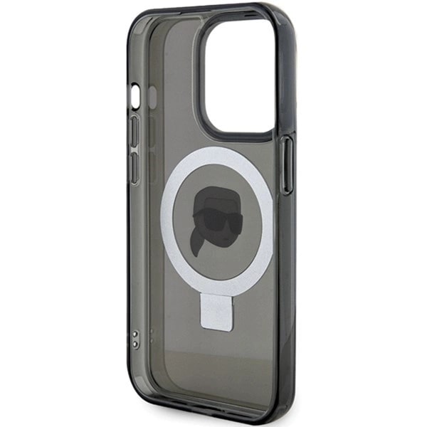 Karl Lagerfeld iPhone 15 Pro Max Ring Stand Karl Head MagSafe Σκληρή Θήκη με Πλαίσιο Σιλικόνης και MagSafe - Διάφανη / Black - KLHMP15XHMRSKHK
