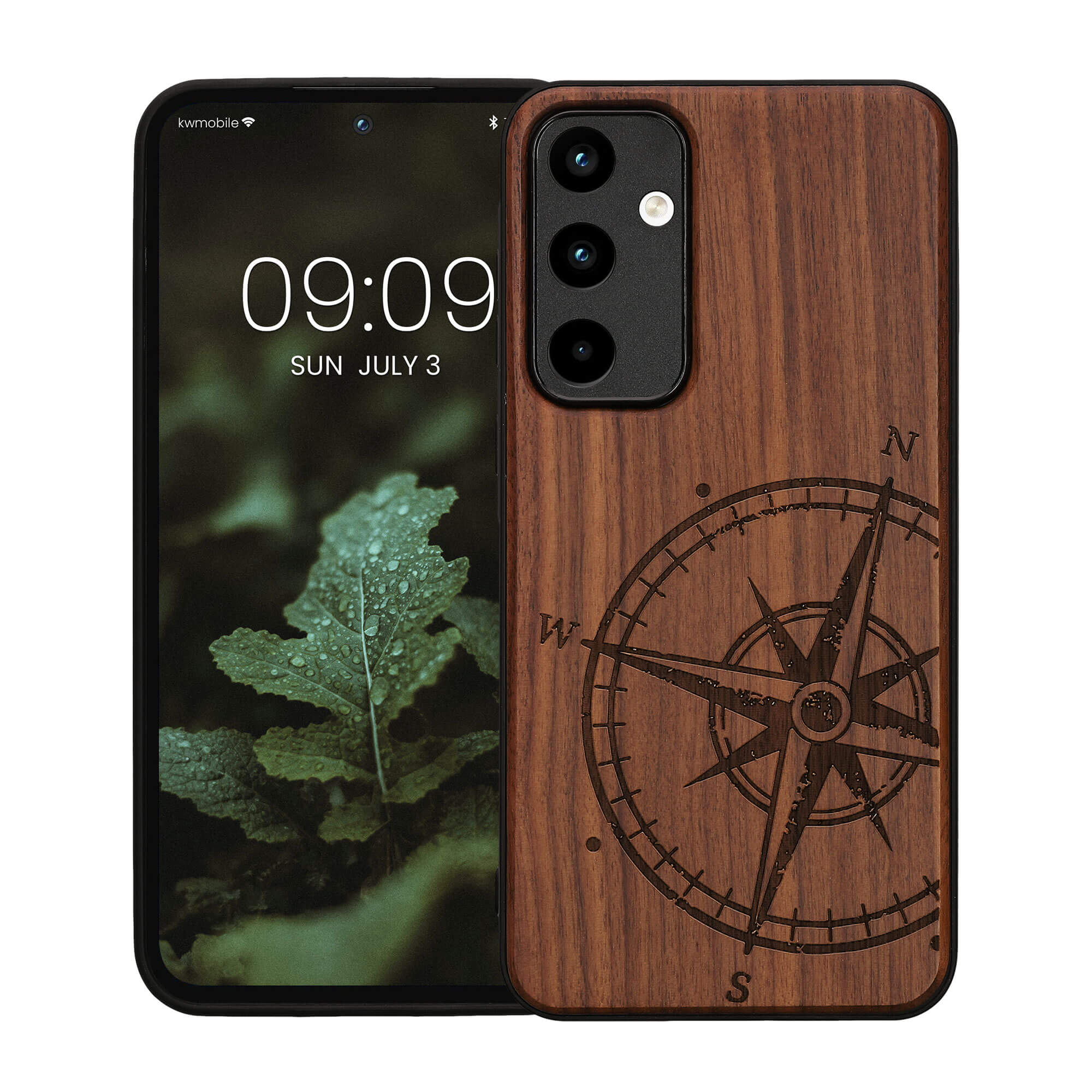KW Samsung Galaxy A55 5G Θήκη από Φυσικό Ξύλο - Design Navigational Compass - Dark Brown