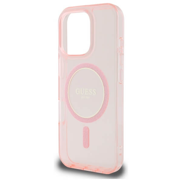 Guess iPhone 16 Pro - IML Glitter Circle MagSafe - Σκληρή Θήκη με Πλαίσιο Σιλικόνης - Pink - GUHMP16LHFGEREP