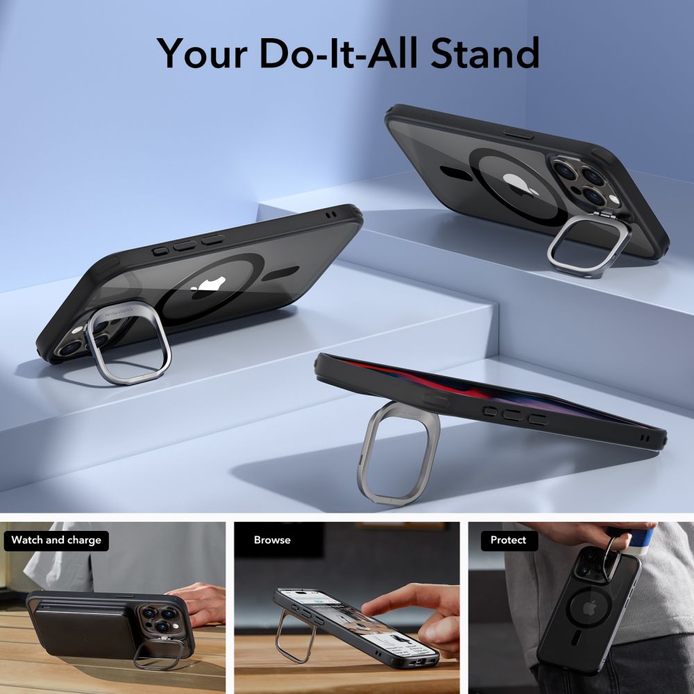 ESR iPhone 15 Pro Max Classic Kickstand Halolock MagSafe Σκληρή Θήκη με Πλαίσιο Σιλικόνης και Stand - Διάφανη / Black