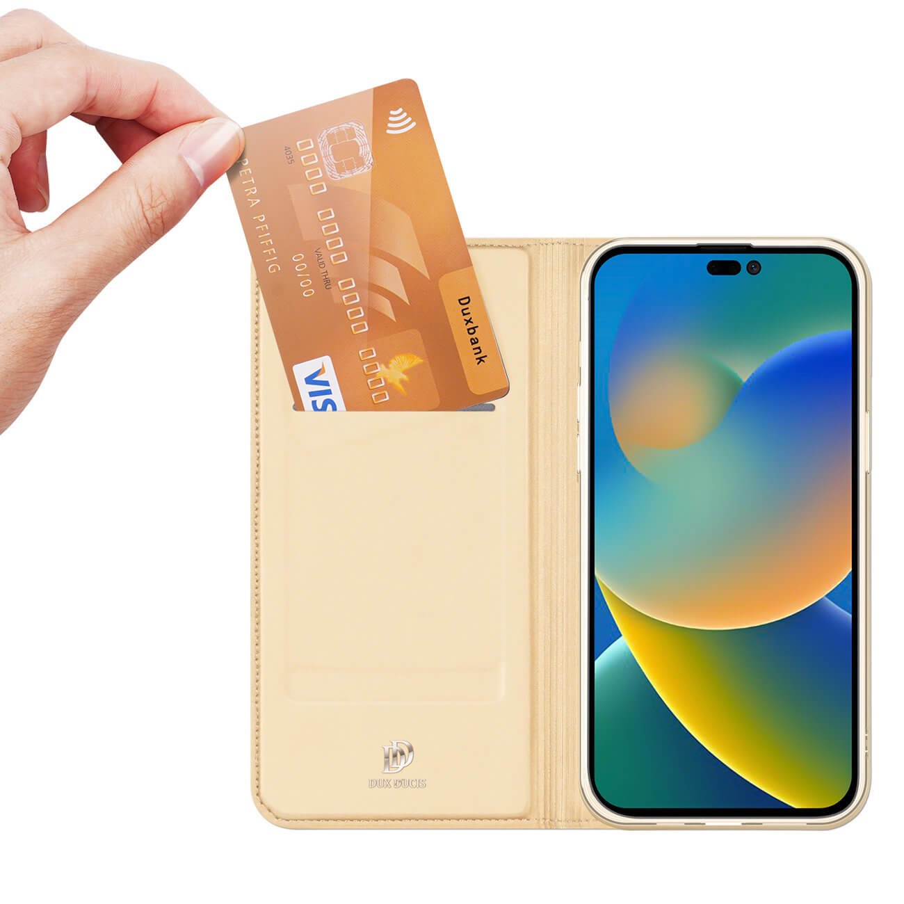 Dux Ducis iPhone 14 Pro Max Flip Stand Case Θήκη Βιβλίο - Gold