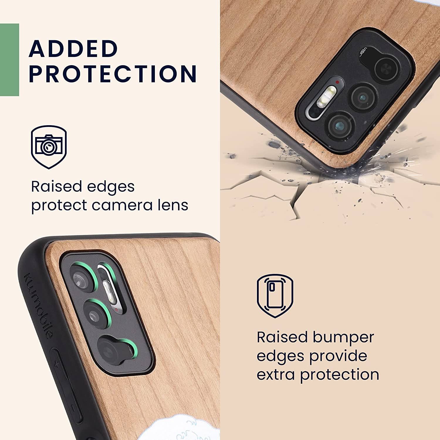 KW Xiaomi Redmi Note 10 5G Θήκη από Φυσικό Ξύλο - Design The Great Wave - Blue / White / Brown - 56792.04