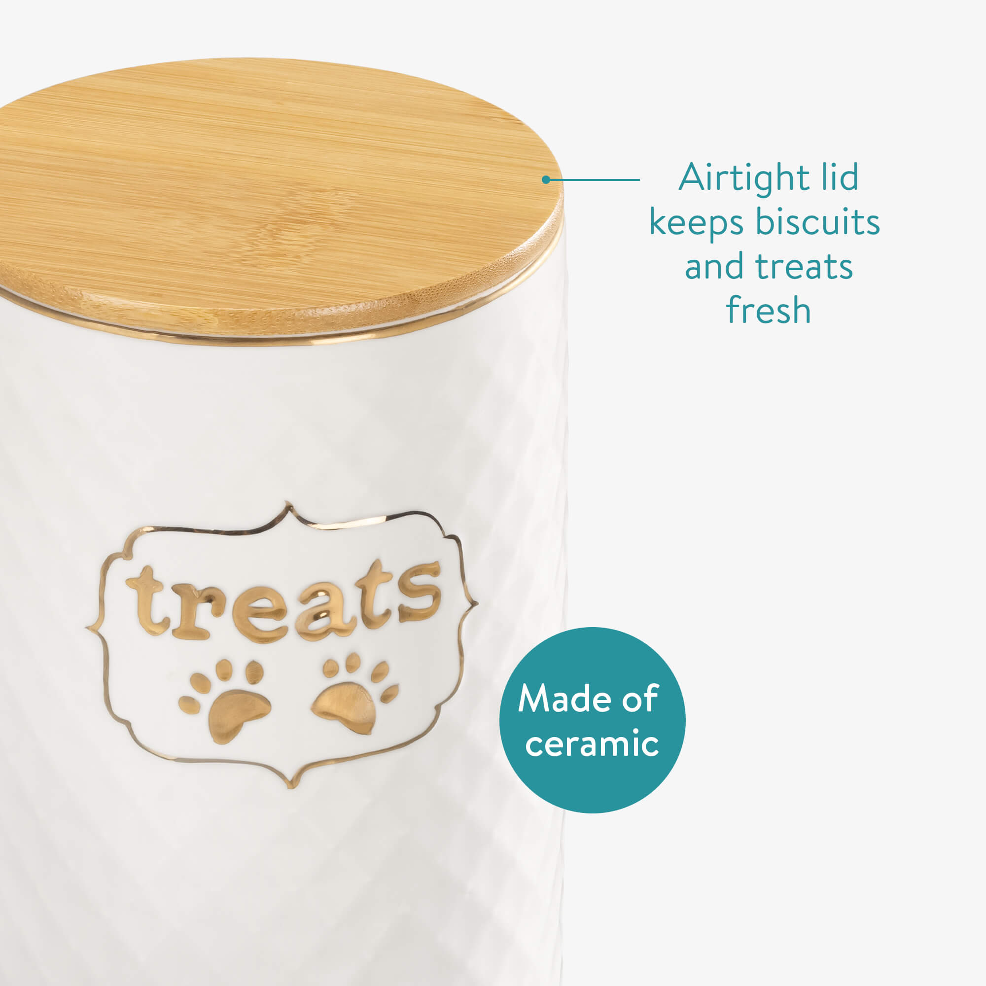 Navaris Σετ με 1 Βάζο Αποθήκευσης και 2 Κεραμικά Μπολ Λιχουδιών για Κατοικίδια - White - 57145.02