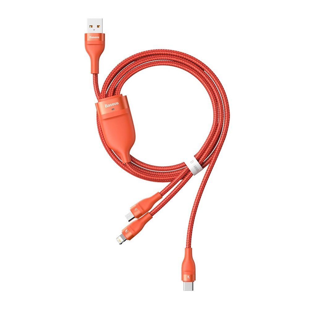 Baseus Flash Series 3in1 - Καλώδιο Γρήγορης Φόρτισης και Δεδομένων 5A 40W 1.2m - Micro USB / Lightning / Type - C - Orange - CA1T3 - 07