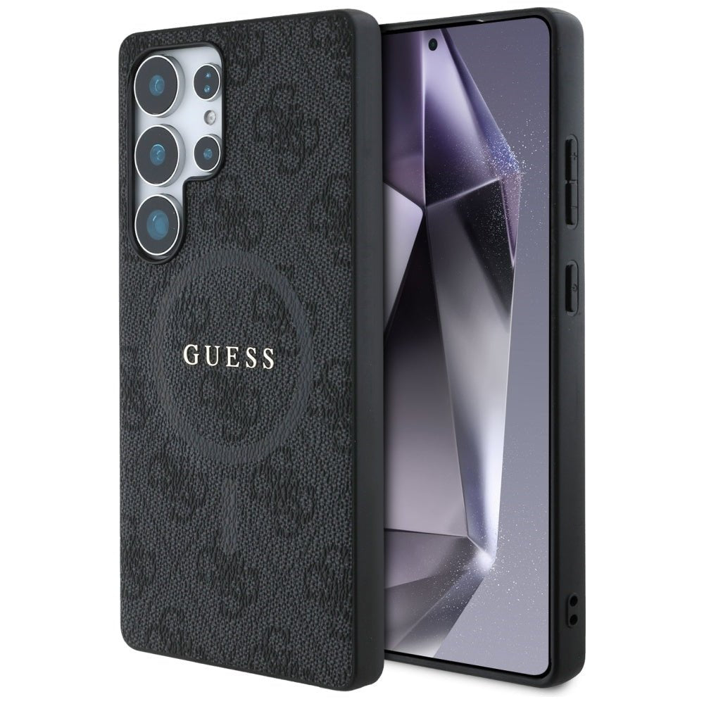 Guess Samsung Galaxy S25 Ultra - Leather 4G Colored Ring Classic Logo - MagSafe Θήκη με Επένδυση Συνθετικού Δέρματος - Black - GUHMS25LG4GFRK