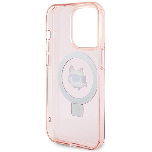 Karl Lagerfeld iPhone 15 Pro Max Ring Stand Choupette Head MagSafe Σκληρή Θήκη με Πλαίσιο Σιλικόνης και MagSafe - Διάφανη / Pink - KLHMP15XHMRSCHP