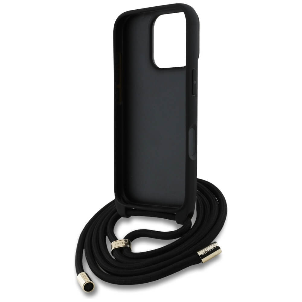 Guess iPhone 16 Pro - 4G Big Logo Cord Stap Crossbody - Θήκη με Επένδυση Συνθετικού Δέρματος και Λουράκι - Brown - GUHCP16LP4GMGCRW