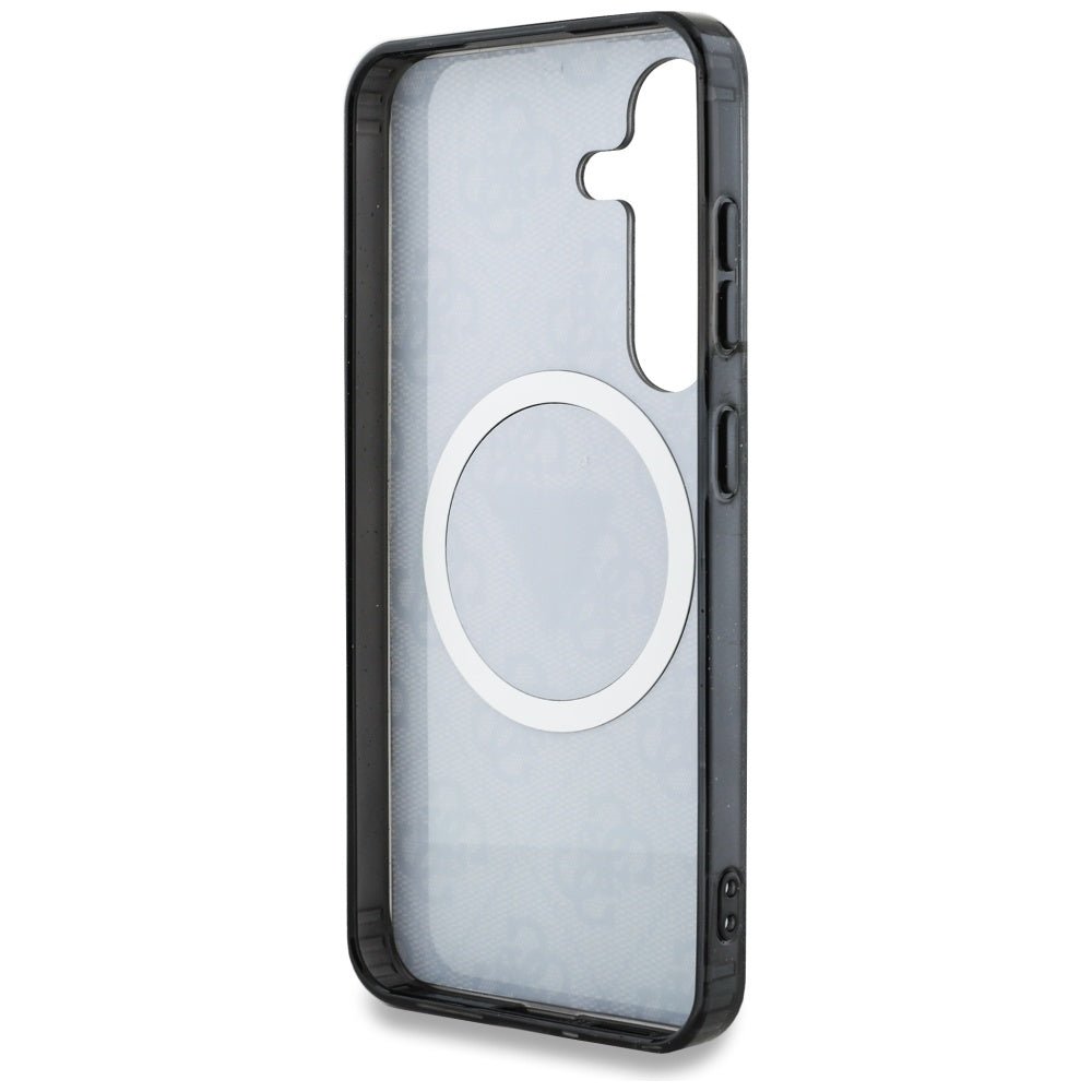 Guess Samsung Galaxy S25 - 4G Glitter Triangle Buttons - MagSafe Σκληρή Θήκη με Πλαίσιο Σιλικόνης - Black - GUHMS25SHG4PRTGK