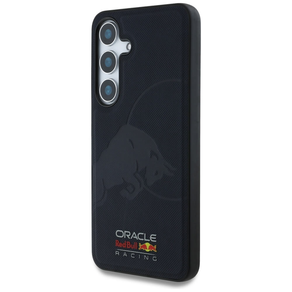 Red Bull Samsung Galaxy S25 - Leather Meshed Debossed Bull - MagSafe Σκληρή Θήκη με Επένδυση Συνθετικού Δέρματος και Πλαίσιο Σιλικόνης - Navy - RBHMS25S24PUBUFV