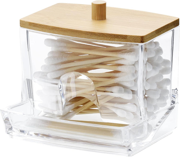 Navaris Πλαστικό Δοχείο για Μπατονέτες με Καπάκι από Μπαμπού - Διάφανο / Light Brown - 59140.04