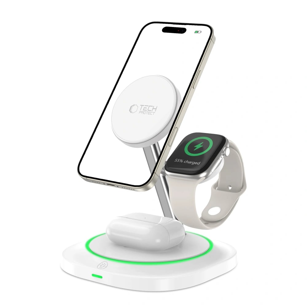 Tech - Protect QI15W - A46 3in1 Ασύρματος Μαγνητικός Φορτιστής MagSafe - White