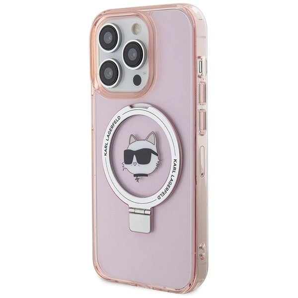Karl Lagerfeld iPhone 15 Pro Max Ring Stand Choupette Head MagSafe Σκληρή Θήκη με Πλαίσιο Σιλικόνης και MagSafe - Διάφανη / Pink - KLHMP15XHMRSCHP