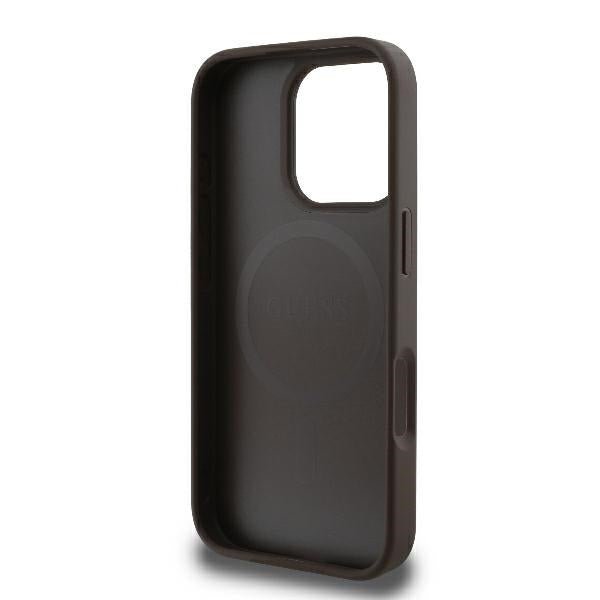 Guess iPhone 16 Pro Max - Peony Script - MagSafe Θήκη με Επένδυση Συνθετικού Δέρματος - Brown - GUHMP16XPGPYSW