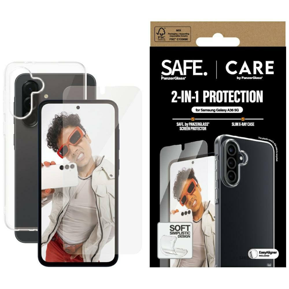 Care by PanzerGlass Samsung Galaxy A36 5G - Fashion 2in1 Σετ με 1 Αντιχαρακτικό Γυαλί Οθόνης και 1 Θήκη Σιλικόνης - Clear