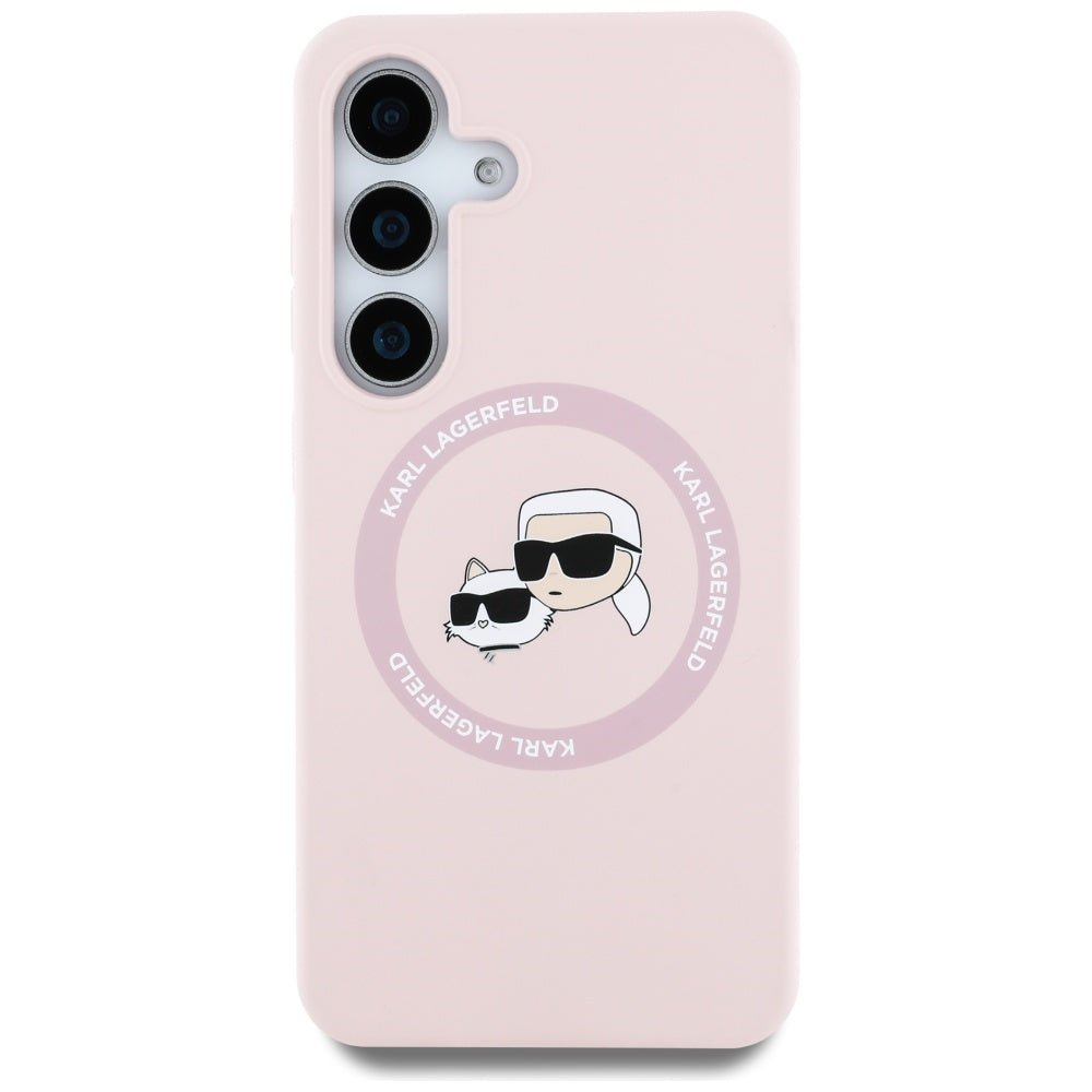 Karl Lagerfeld Samsung Galaxy S25 Plus - Silicone Double Heads and Circle - Σκληρή Θήκη Σιλικόνης με MagSafe - Pink - KLHMS25MSKCHTCP