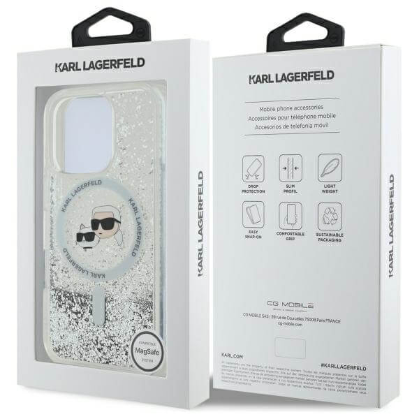 Karl Lagerfeld iPhone 16 Pro Max - Liquid Glitter Karl and Choupette Head - MagSafe Σκληρή Θήκη με Πλαίσιο Σιλικόνης - Διάφανη - KLHMP16XLGKCSGH