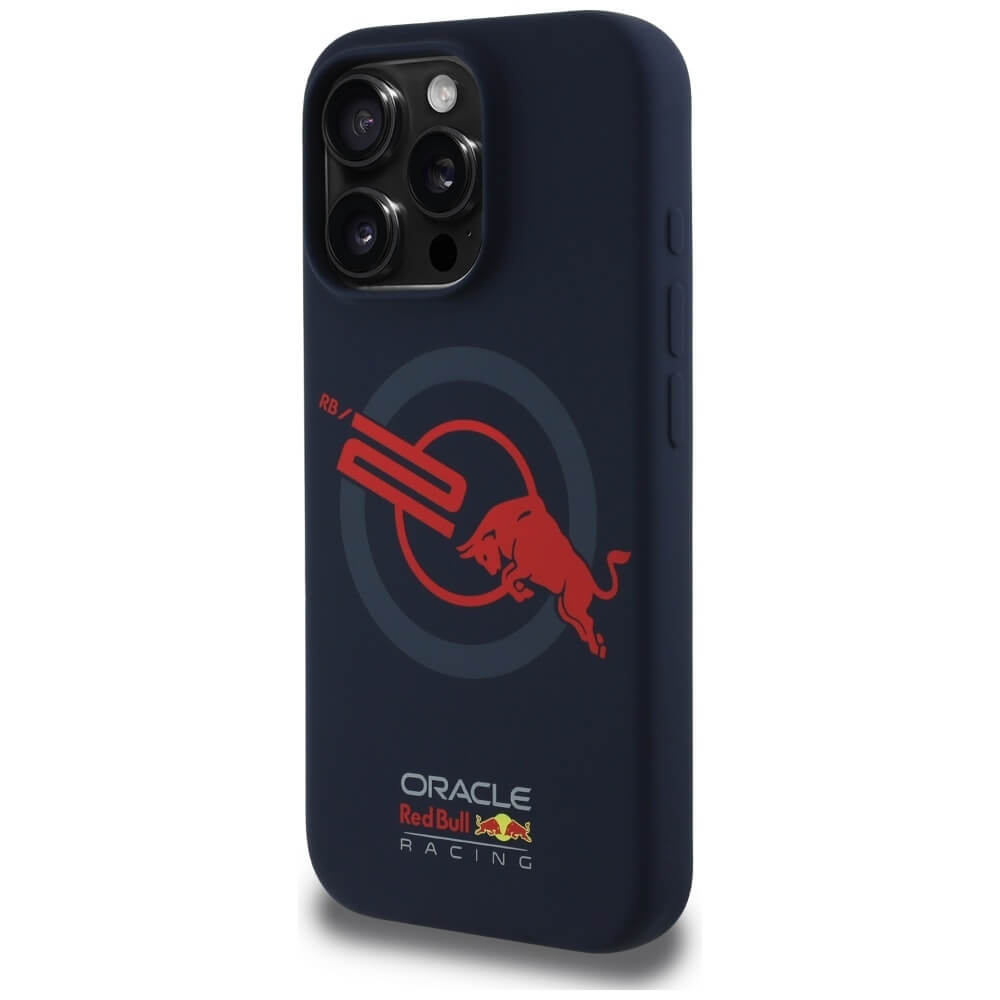Red Bull iPhone 16 Pro Max - HC Silicone ORBR20 Logo Red Lining - MagSafe Σκληρή Θήκη με Πλαίσιο Σιλικόνης - Navy Blue - RBHMP16X24SIOLVR
