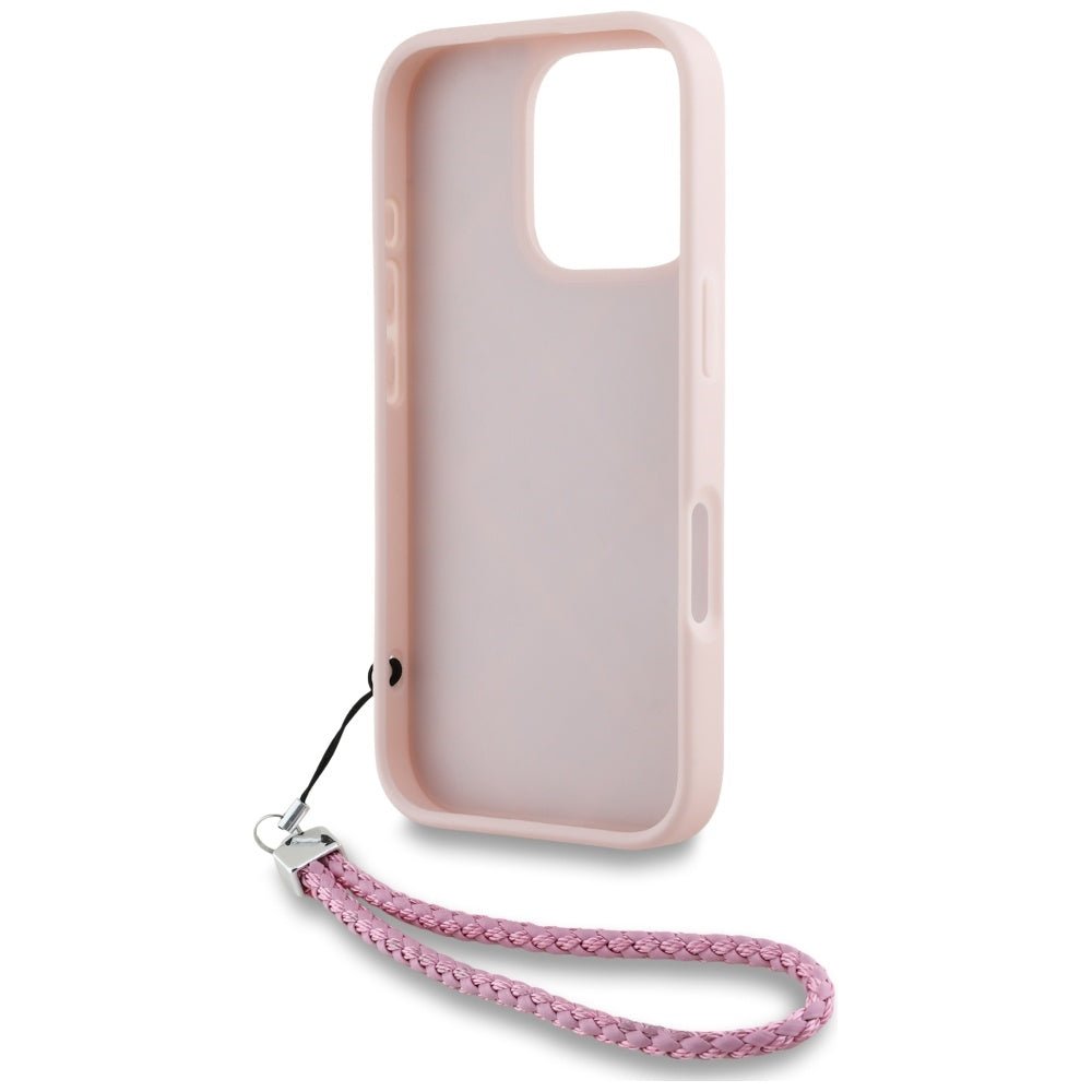 Karl Lagerfeld iPhone 16 Pro - Quilted Initial Logo and Chain Strap - Θήκη με Επένδυση Συνθετικού Δέρματος και Λουράκι - Pink - KLHCP16LPSQSKLSMSP