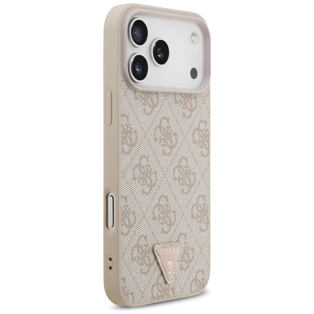 Guess iPhone 17 Pro Max - 4G Triangle Strass MagSafe - Σκληρή Θήκη με Επένδυση Συνθετικού Δέρματος - Pink - GUHMP17XP4TDPLP