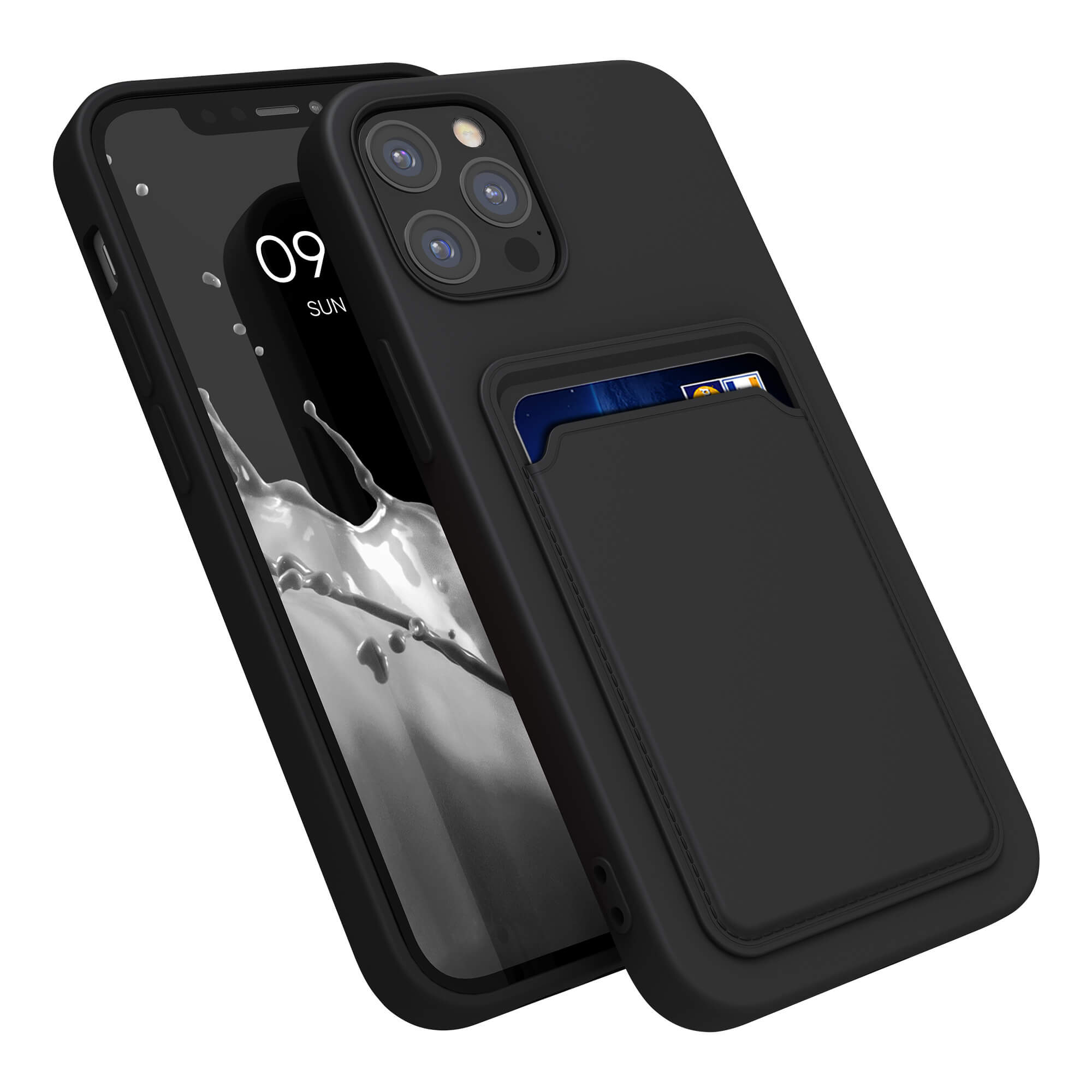 KW iPhone 12 / iPhone 12 Pro Θήκη Σιλικόνης TPU με Υποδοχή για Κάρτα - Black - 55112.01