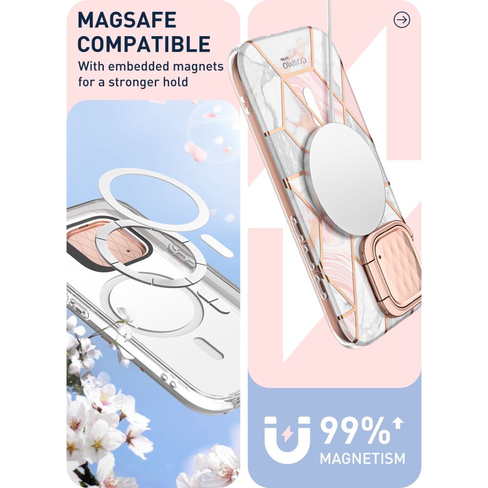 i - Blason iPhone 15 Pro Max Cosmo Mag Σκληρή Θήκη με Προστασία Οθόνης / Κάμερας και Magsafe - Marble