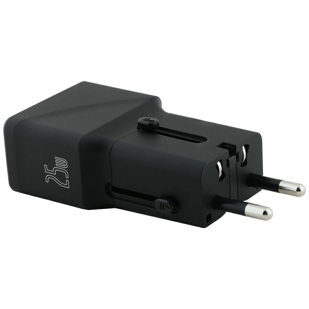 Tumi Travel Adapter Power Charger 25W Φορτιστής Ταξιδίου με 1 Θύρα Type - C και μία Θύρα USB - Black