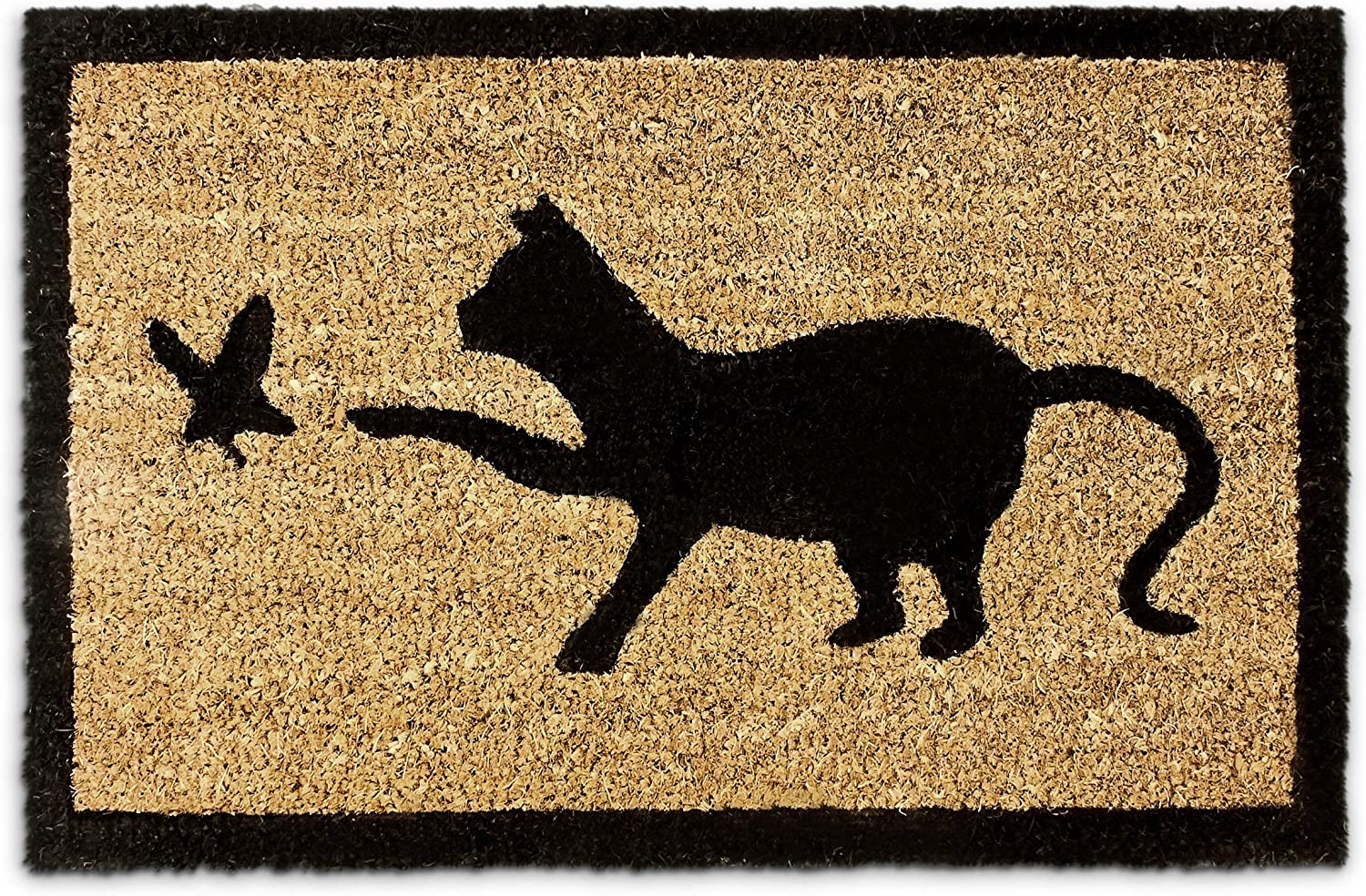 Relaxdays Χαλάκι Πόρτας από Ίνες Καρύδας Design Cat Catching Bird - 60 x 40 cm - Natural - 4052025032272