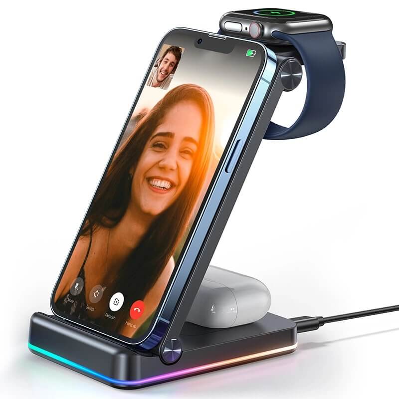 Joyroom JR - WQN01 15W 3in1 Ασύρματος Φορτιστής Qi Charge για Smartphones και Apple Watch και Airpods - Black