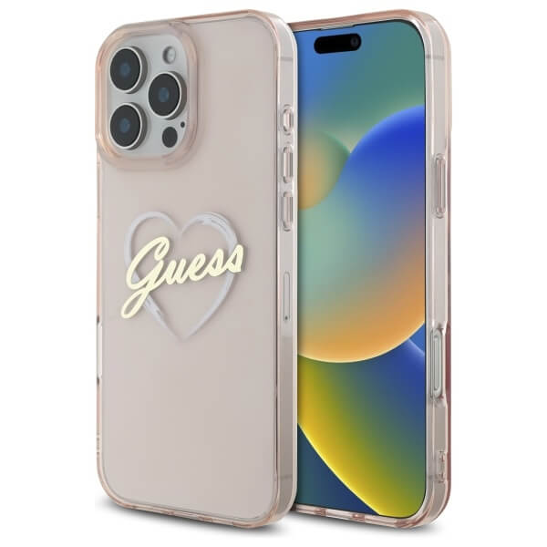 Guess iPhone 16 Pro - IML Heart - Σκληρή Θήκη με Πλαίσιο Σιλικόνης - Pink - GUHCP16LHCHGSPP