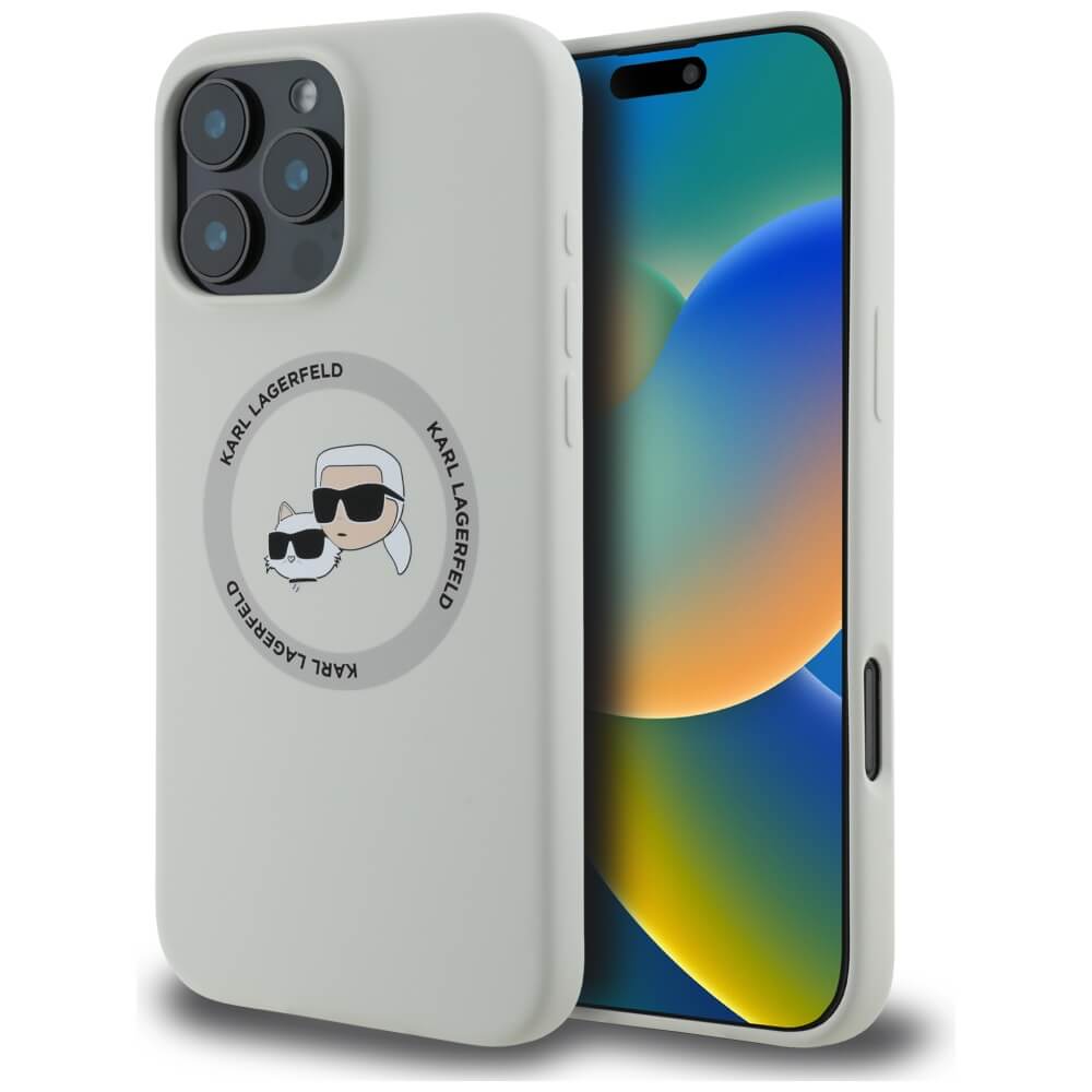 Karl Lagerfeld iPhone 16 Pro Max - Silicone Double Heads and Circle - Σκληρή Θήκη Σιλικόνης με MagSafe - Beige - KLHMP16XSKCHTCE