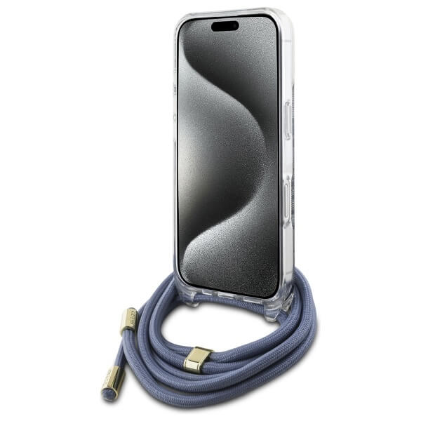 Guess iPhone 16 Pro - Crossbody Cord 4G Print - Σκληρή Θήκη με Πλαίσιο Σιλικόνης και Λουράκι - Blue - GUHCP16LHC4SEB