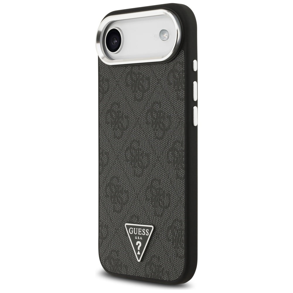 Guess iPhone Air - 4G Triangle Logo MagSafe - Σκληρή Θήκη με Πλαίσιο Σιλικόνης και Επένδυση Συνθετικού Δέρματος - Black / Silver - GUHMP17MP4TSRCMK