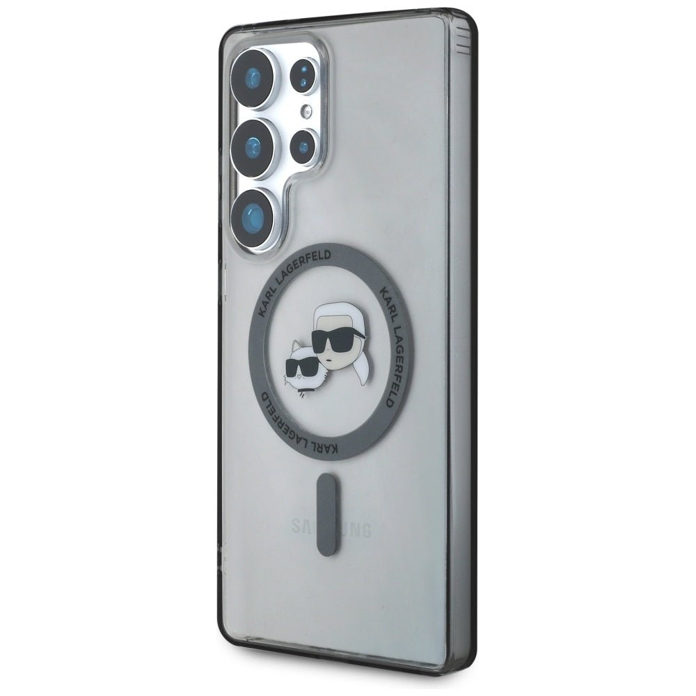 Karl Lagerfeld Samsung Galaxy S25 Ultra - Button Karl and Choupette Heads Printed Logo - MagSafe Σκληρή Θήκη με Πλαίσιο Σιλικόνης - Black - KLHMS25LHLSKCK