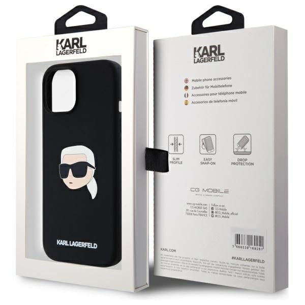 Karl Lagerfeld iPhone 15 - Silicone Karl Head Print - Θήκη Σιλικόνης με MagSafe - Black - KLHMP15SSKHPPLK