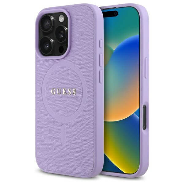 Guess iPhone 16 Pro - Saffiano MagSafe - Σκληρή Θήκη με Πλαίσιο Σιλικόνης - Purple - GUHMP16LPSAHMCU