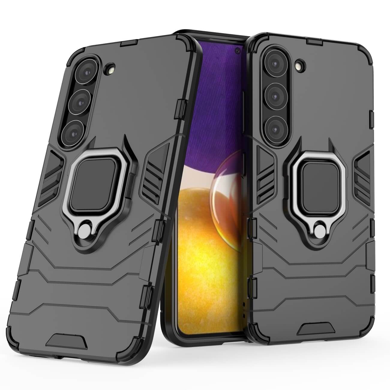 OEM Samsung Galaxy S23 Rugged Armor Σκληρή Θήκη Υψηλής Προστασίας με Πλαίσιο Σιλικόνης και Δαχτυλίδι Συγκράτησης - Black
