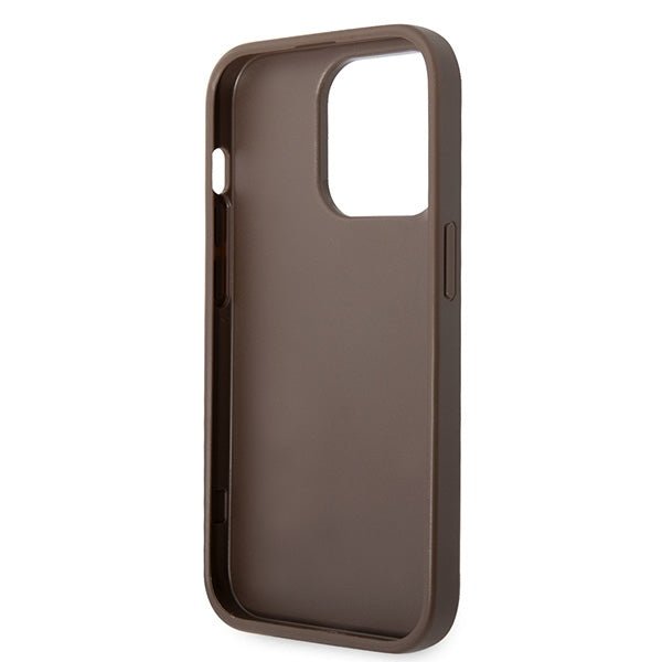 Guess iPhone 15 Pro - 4G Big Metal Logo Θήκη με Επένδυση Συνθετικού Δέρματος - Brown - GUHCP15L4GMGBR