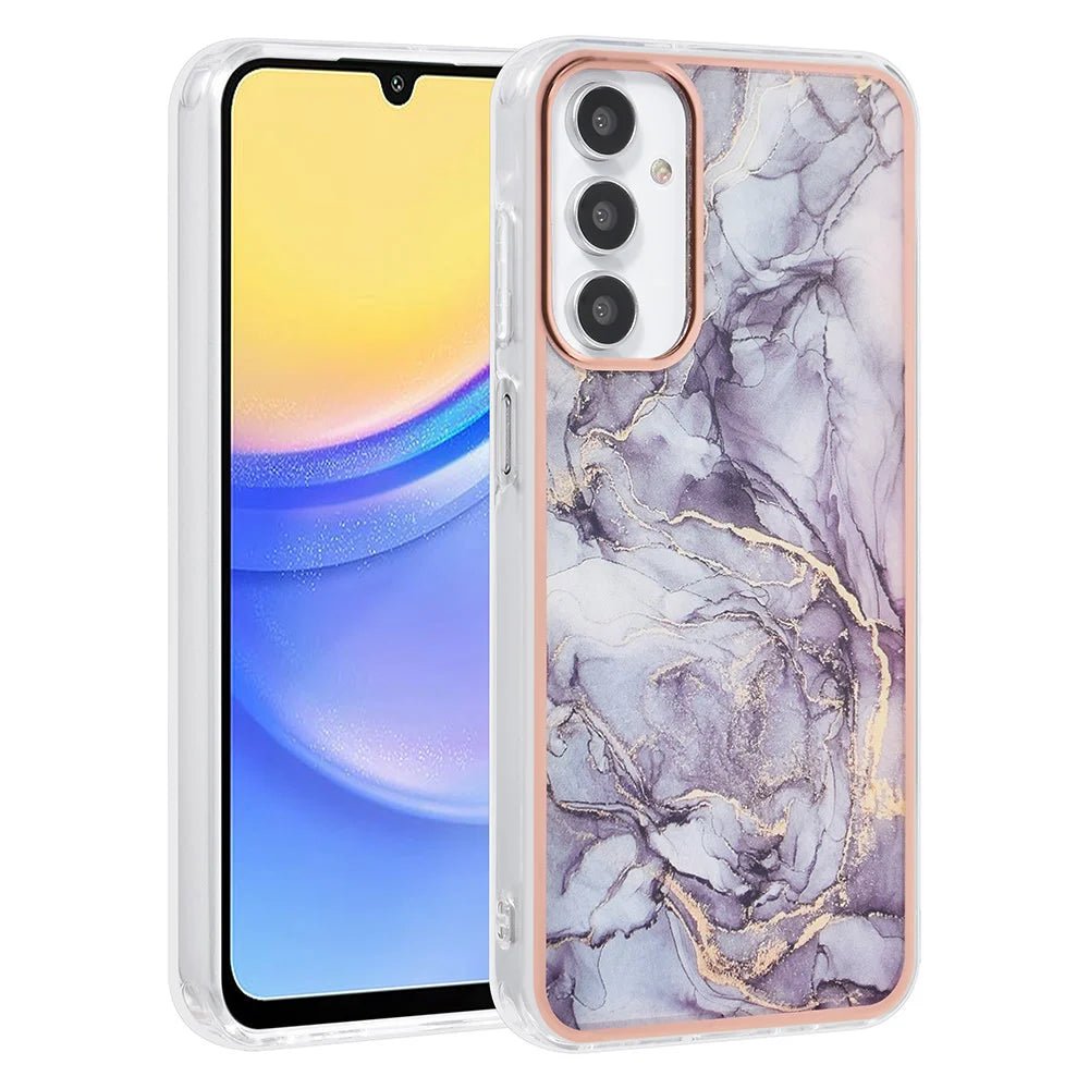 Tuniq Samsung Galaxy A15 4G / A15 5G - Σκληρή Θήκη με Πλαίσιο Σιλικόνης - Σχέδιο Μάρμαρο - Σκούρο Γκρί