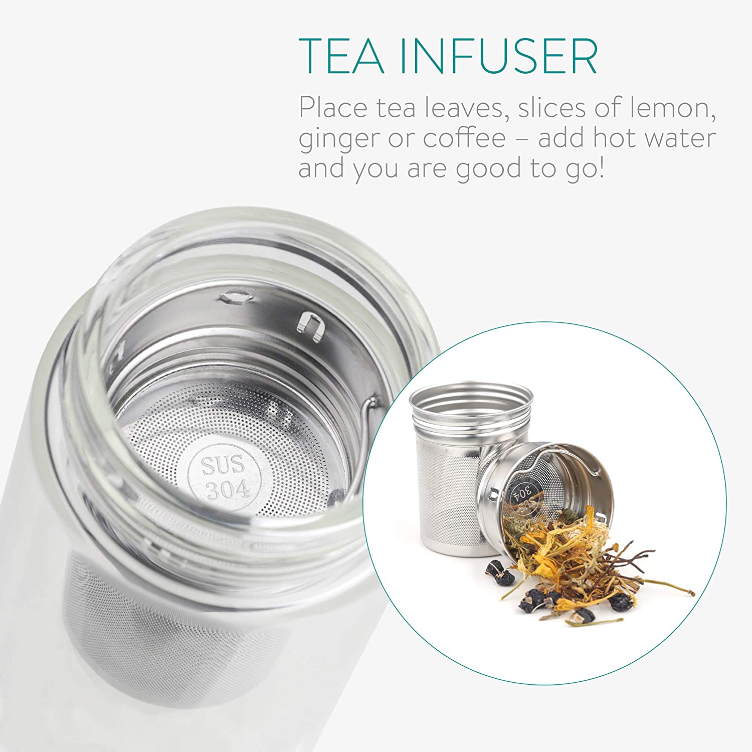 Navaris Γυάλινο Μπουκάλι Τσαγιού με Θήκη μεταφοράς - 500ml - Clear - 52420.2.01