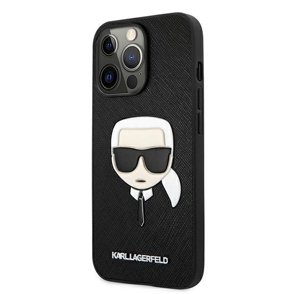 Karl Lagerfeld iPhone 13 Pro - 3D Rubber Karl's Head Σκληρή Θήκη με Επένδυση Συνθετικού Δέρματος και Πλαίσιο Σιλικόνης - Black - KLHCP13LSAKHBK